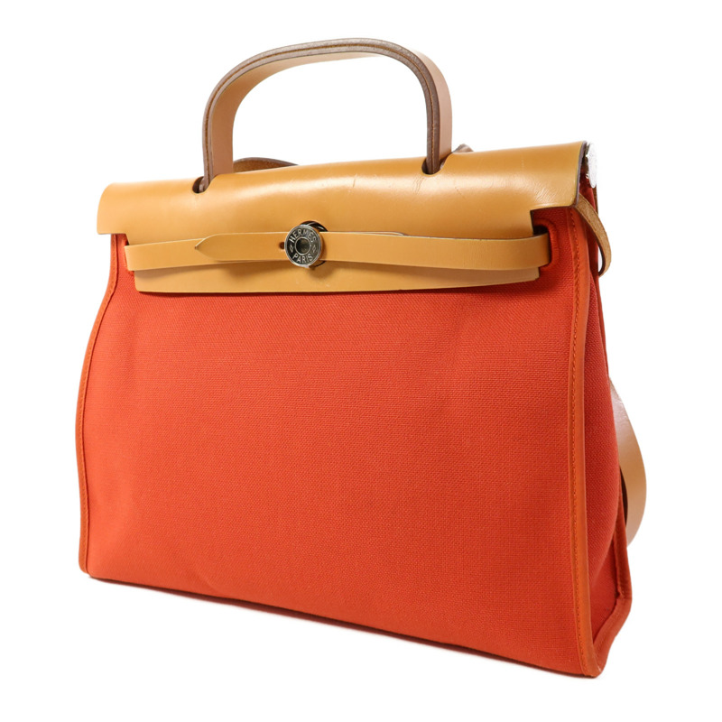 HERMES 帆布Herbag PM銀扣手挽肩背兩用袋-2