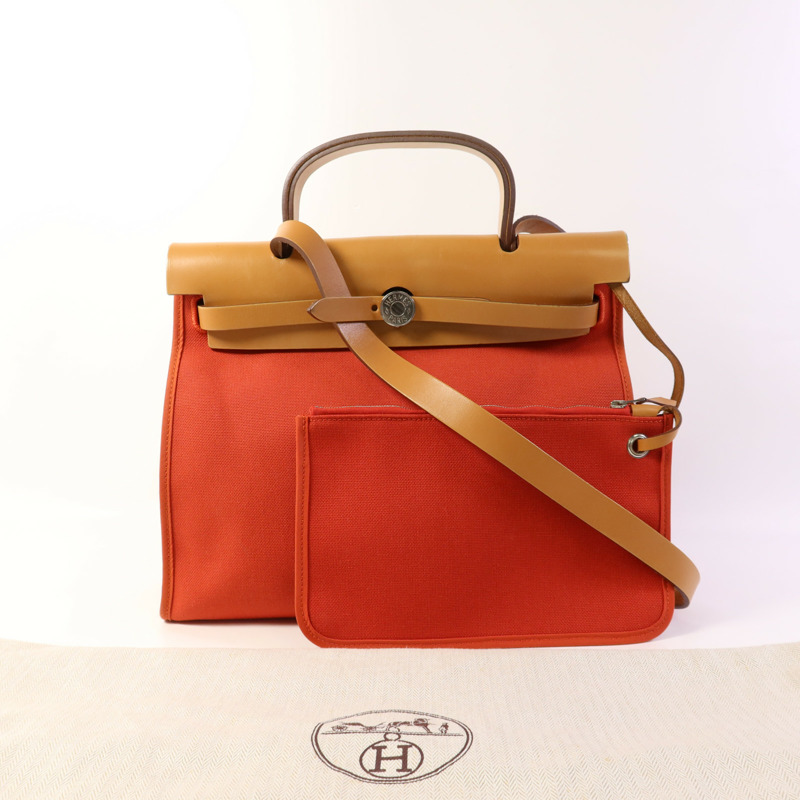 HERMES 帆布Herbag PM銀扣手挽肩背兩用袋-22