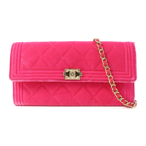 CHANEL 天鵝絨Boy WOC Wallet On Chain銀扣肩背袋