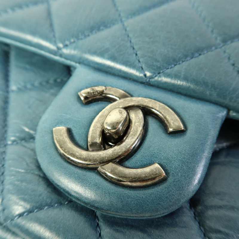 CHANEL 牛皮皮革Chain Shoulder銀扣鏈帶肩背袋-12