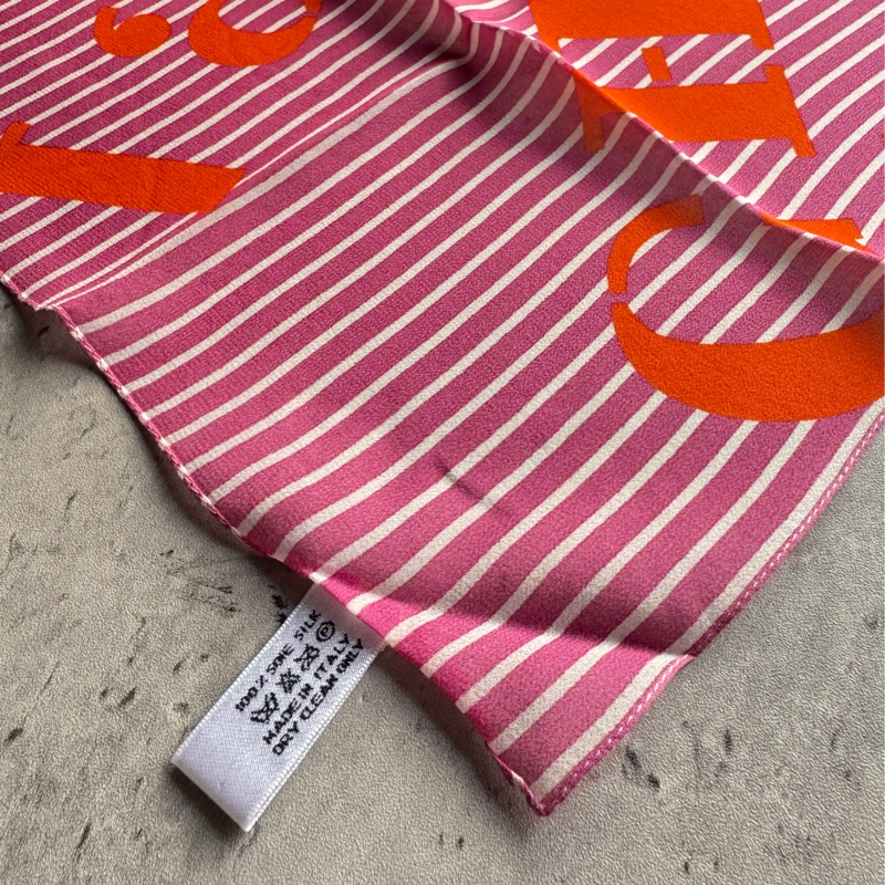 未使用品 Christian Dior 方形小絲巾 紅色條紋 Twilly-7
