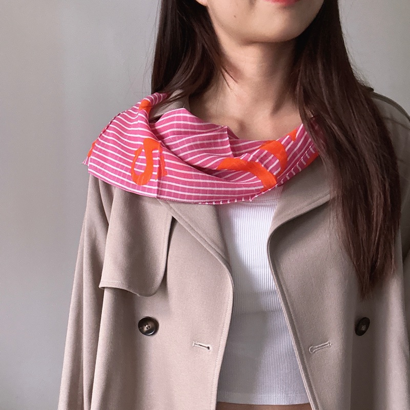 未使用品 Christian Dior 方形小絲巾 紅色條紋 Twilly-6