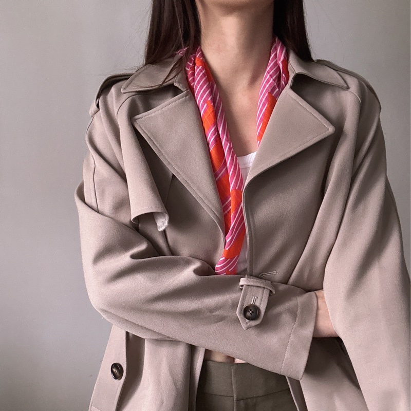 未使用品 Christian Dior 方形小絲巾 紅色條紋 Twilly-9