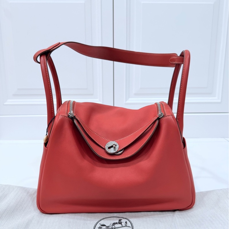 Hermes 愛馬仕 Lindy 30 銀釦 9M 三文魚 鮭魚紅色 手提包 肩背包 側背包 斜背包-0