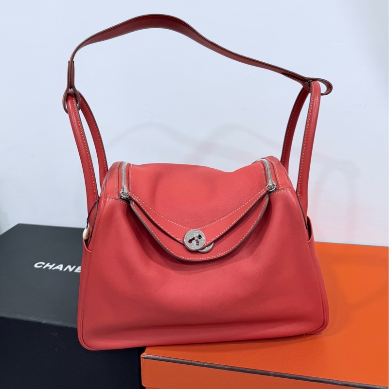 Hermes 愛馬仕 Lindy 30 銀釦 9M 三文魚 鮭魚紅色 手提包 肩背包 側背包 斜背包-8