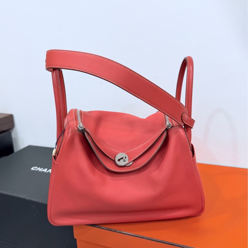Hermes 愛馬仕 Lindy 30 銀釦 9M 三文魚 鮭魚紅色 手提包 肩背包 側背包 斜背包-9