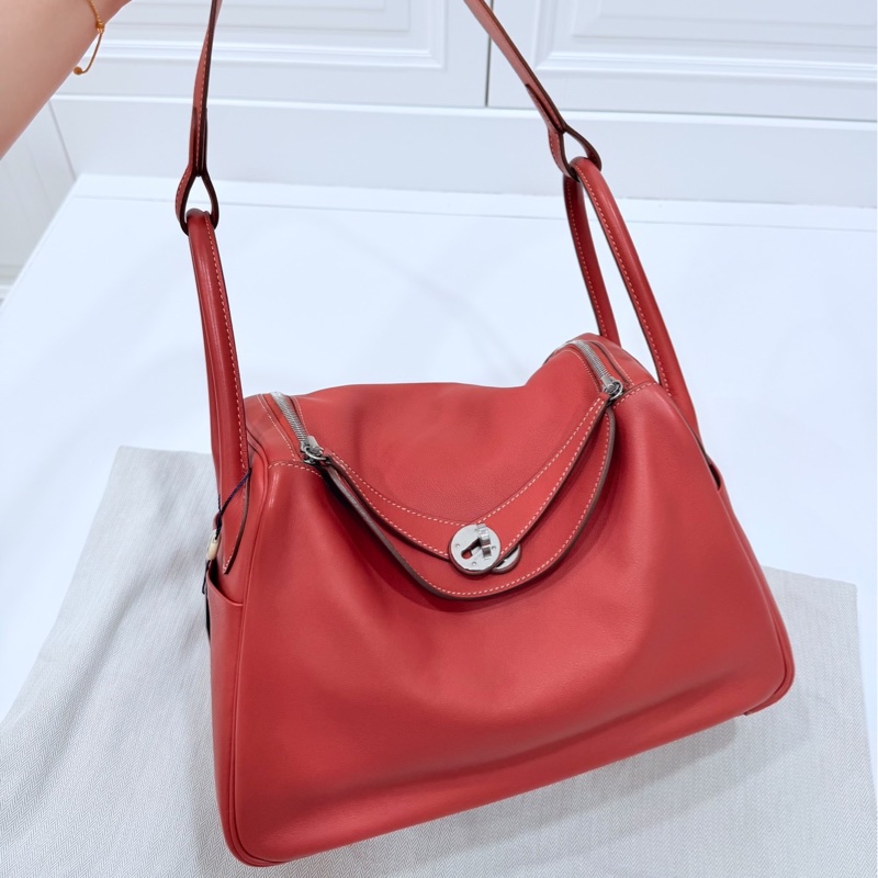 Hermes 愛馬仕 Lindy 30 銀釦 9M 三文魚 鮭魚紅色 手提包 肩背包 側背包 斜背包-10