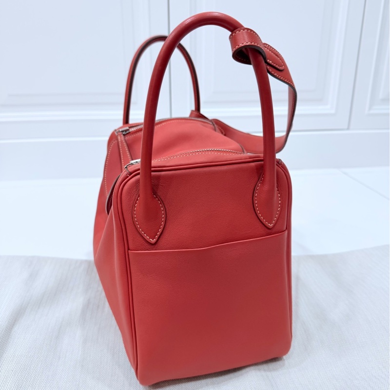 Hermes 愛馬仕 Lindy 30 銀釦 9M 三文魚 鮭魚紅色 手提包 肩背包 側背包 斜背包-12