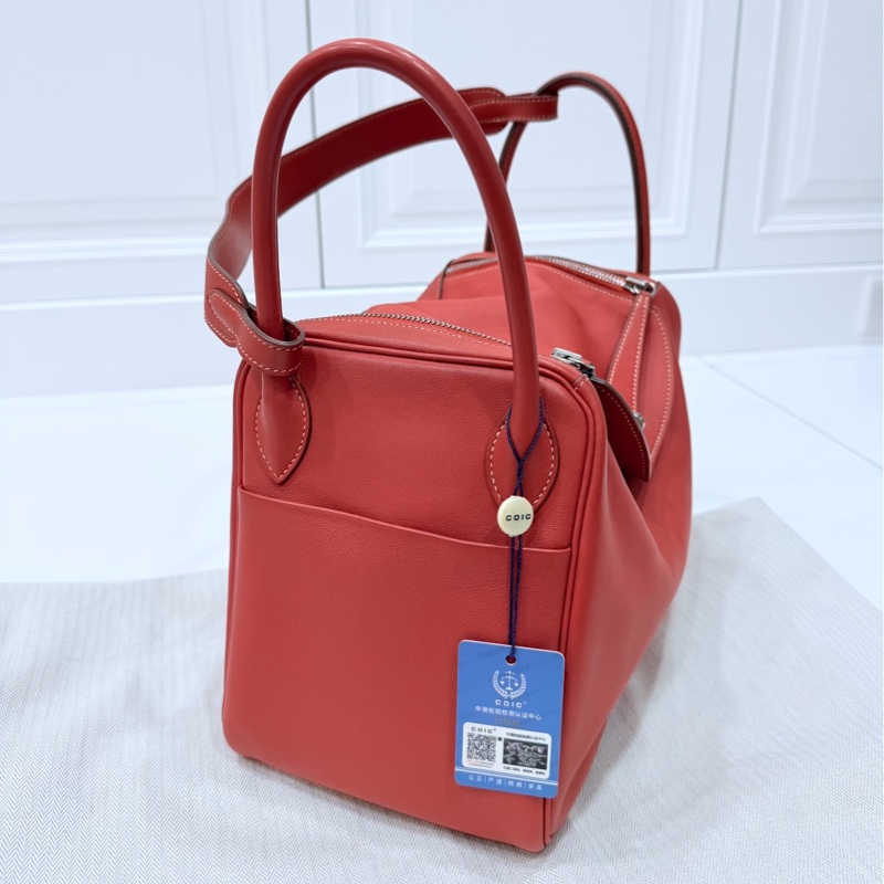 Hermes 愛馬仕 Lindy 30 銀釦 9M 三文魚 鮭魚紅色 手提包 肩背包 側背包 斜背包-13