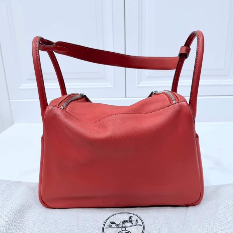 Hermes 愛馬仕 Lindy 30 銀釦 9M 三文魚 鮭魚紅色 手提包 肩背包 側背包 斜背包-19