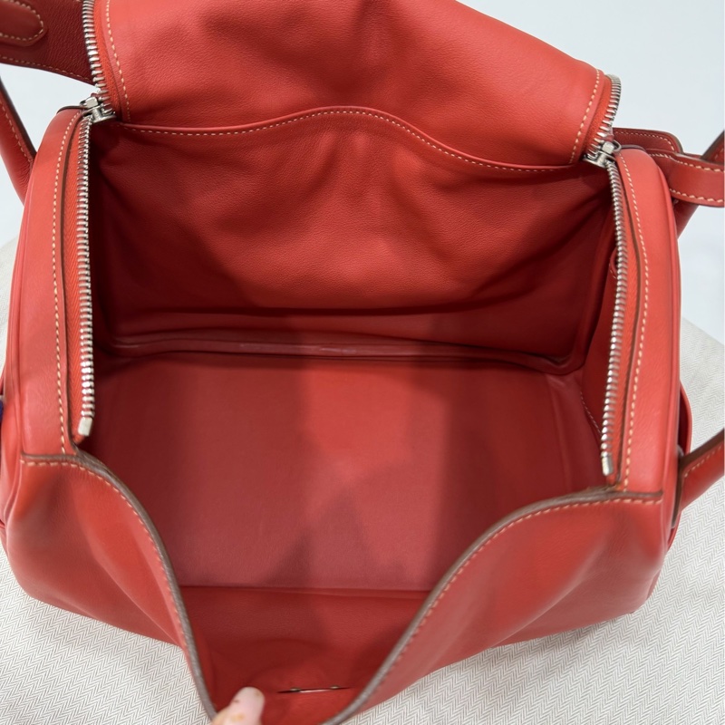 Hermes 愛馬仕 Lindy 30 銀釦 9M 三文魚 鮭魚紅色 手提包 肩背包 側背包 斜背包-26