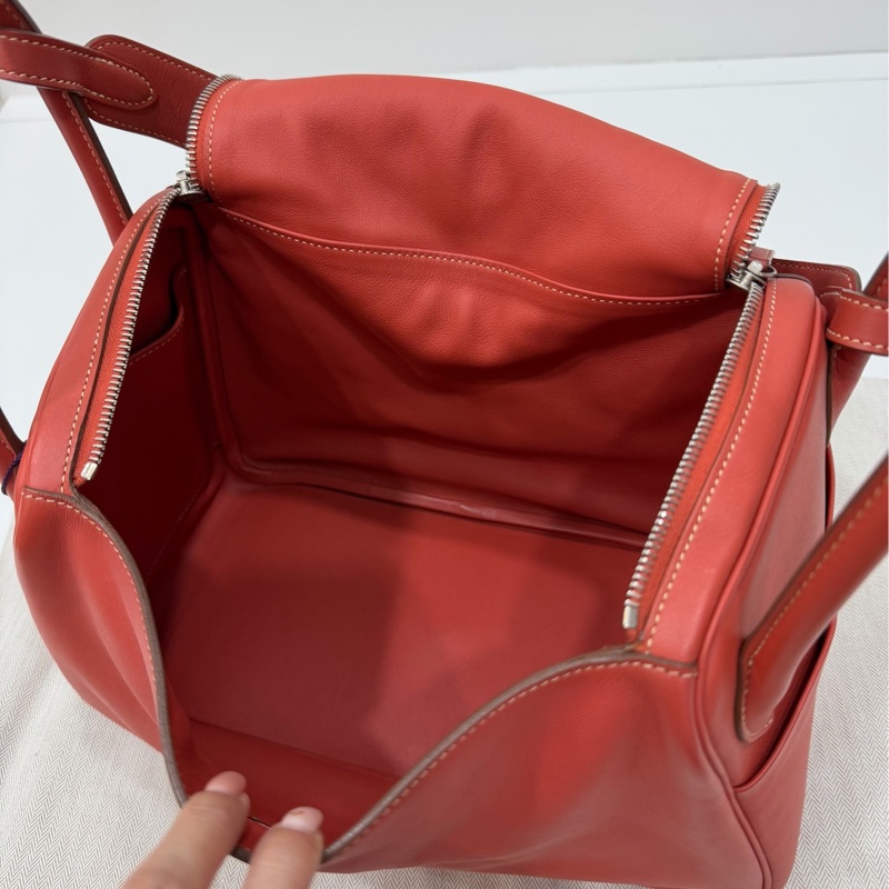 Hermes 愛馬仕 Lindy 30 銀釦 9M 三文魚 鮭魚紅色 手提包 肩背包 側背包 斜背包-29