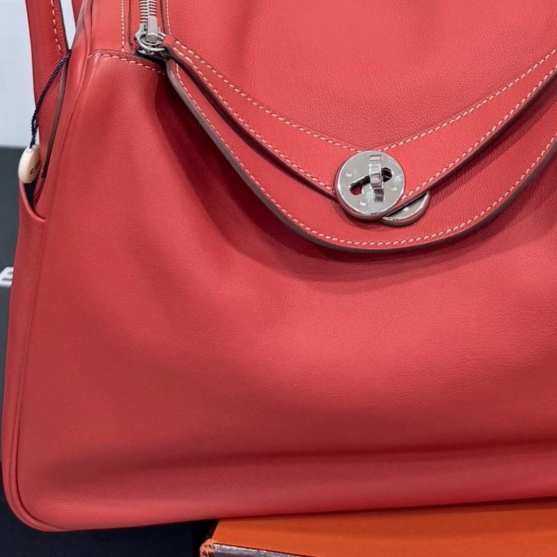 Hermes 愛馬仕 Lindy 30 銀釦 9M 三文魚 鮭魚紅色 手提包 肩背包 側背包 斜背包-35