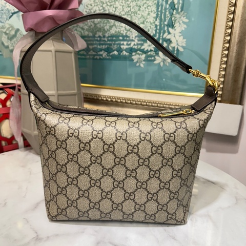 Gucci PVC拚咖牛皮Ophidia金釦MiniHobo肩背包