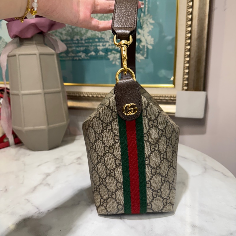 Gucci PVC拚咖牛皮Ophidia金釦MiniHobo肩背包-1