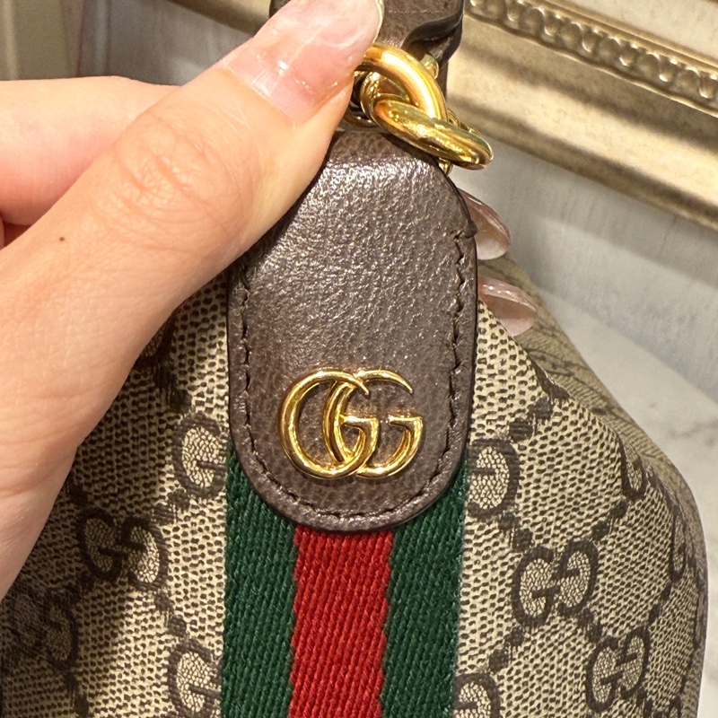Gucci PVC拚咖牛皮Ophidia金釦MiniHobo肩背包-5