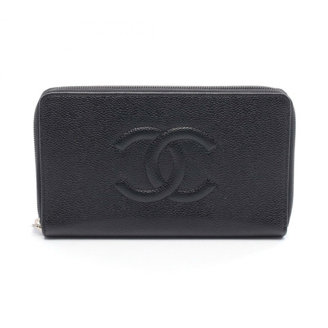 CHANEL COCO Mark Organizer Around 長款皮夾 小牛皮 黑色 二手 女士