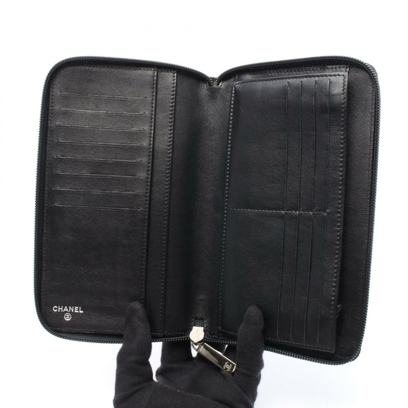 CHANEL COCO Mark Organizer Around 長款皮夾 小牛皮 黑色 二手 女士-2