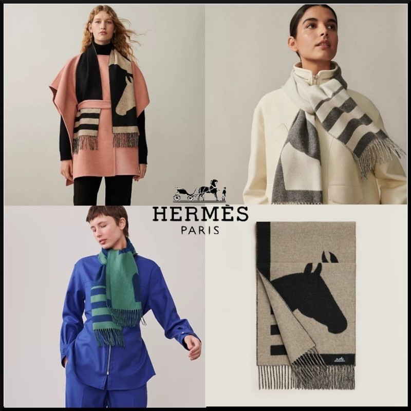 Hermes 愛馬仕喀什米爾 Casaque Love Story圍巾 淺灰色 / 象牙白-8