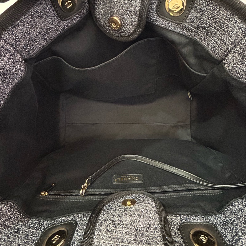 CHANEL深灰黑邊金鍊海灘二用包-中號-5