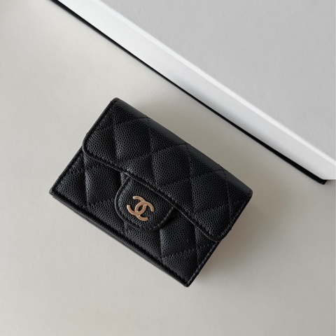 Chanel mini 三折短夾 經典短夾 荔枝皮金釦 芯片款