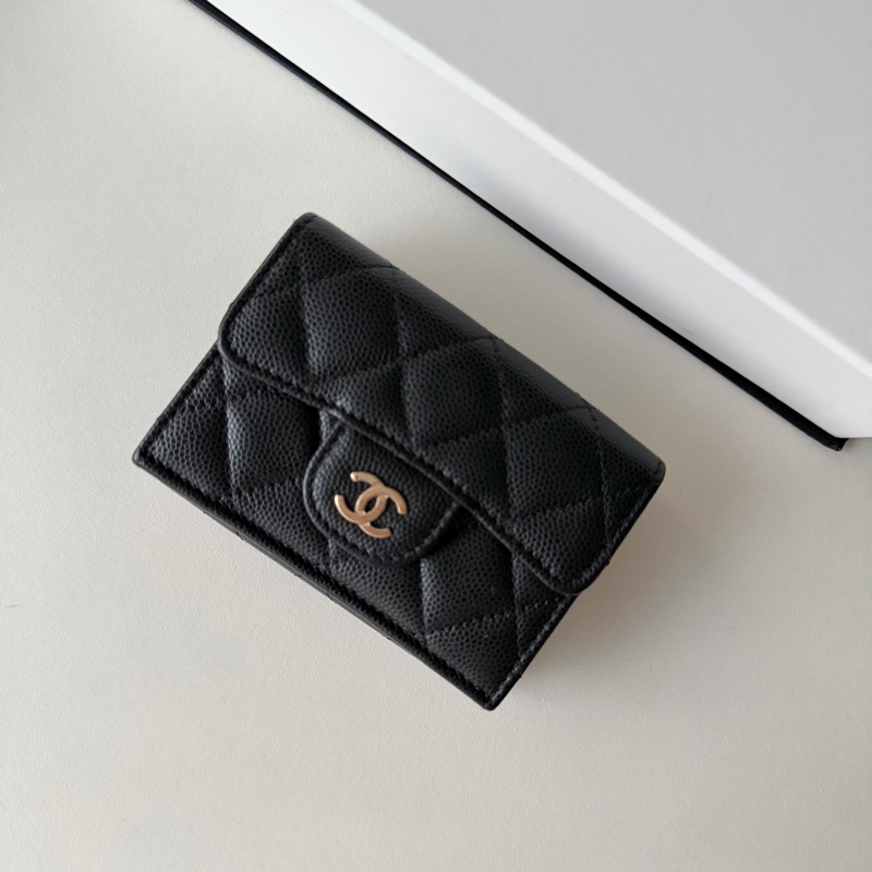 Chanel mini 三折短夾 經典短夾 荔枝皮金釦 芯片款-1
