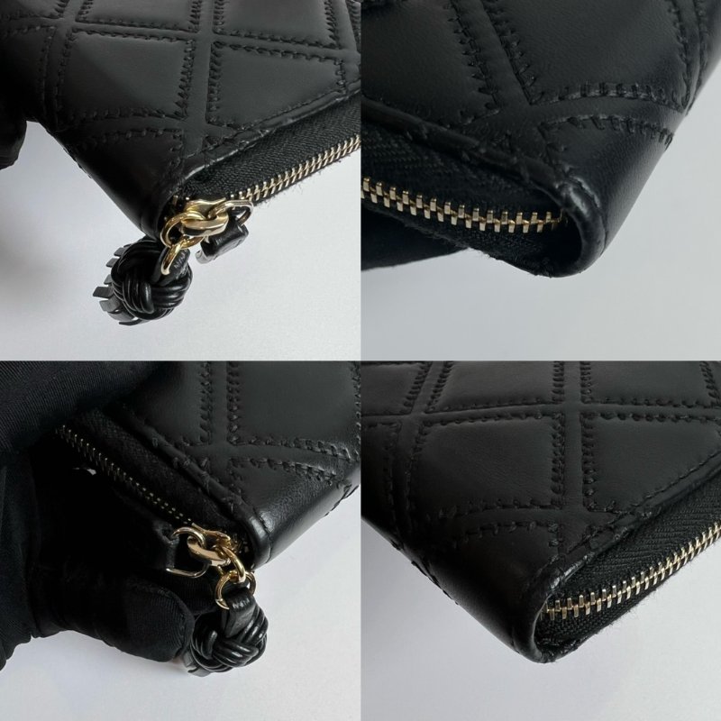 CHANEL 菱格紋外縫線ㄇ拉中夾黑羊皮24開-8