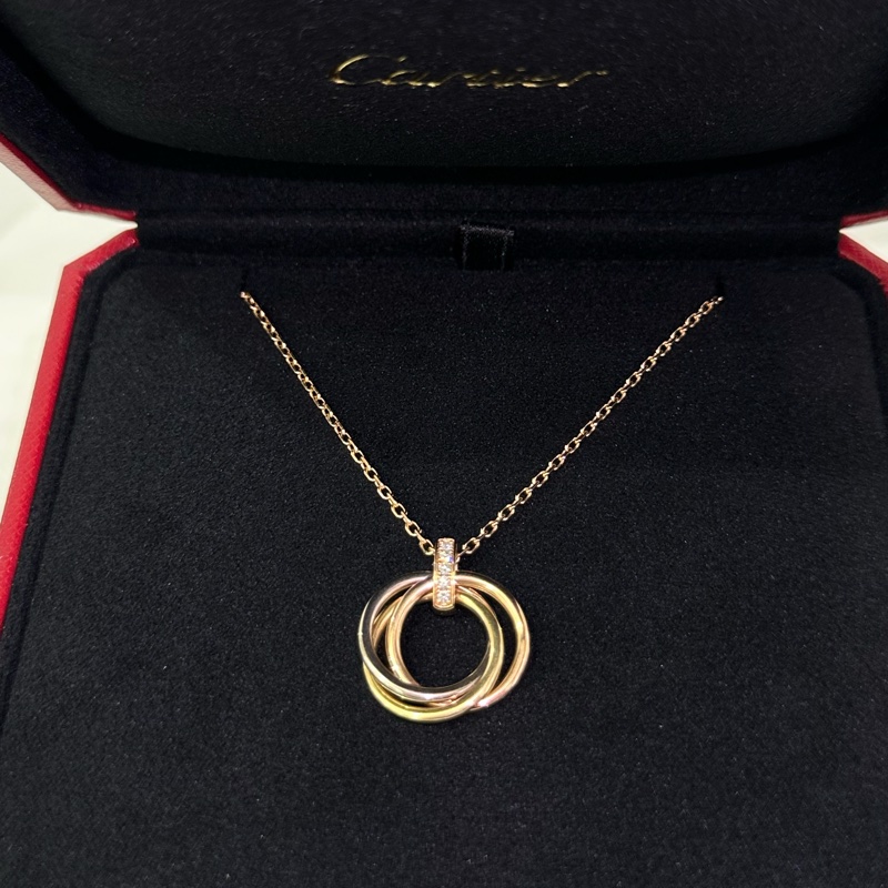 CARTIER 18k三環五點鑽 Trinity項鏈-1