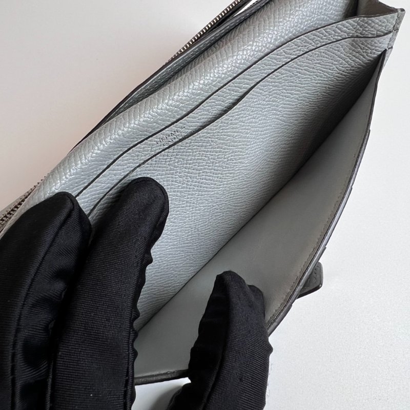 HERMES X刻灰銀BEARN長夾-7