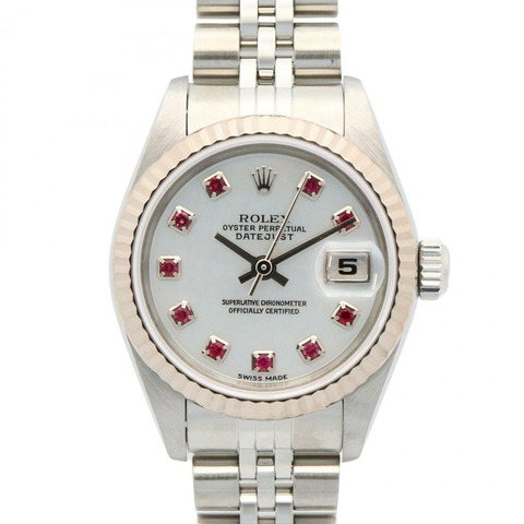 Rolex Datejust 10 件紅寶石 Y 系列腕錶，18K 白金（白金）不銹鋼，紅寶石，女士，銀色，79174NGR