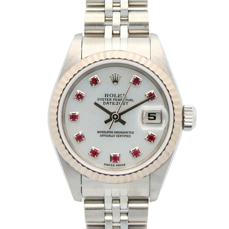 Rolex Datejust 10 件紅寶石 Y 系列腕錶，18K 白金（白金）不銹鋼，紅寶石，女士，銀色，79174NGR-0