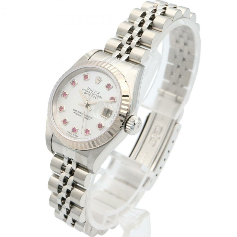 Rolex Datejust 10 件紅寶石 Y 系列腕錶，18K 白金（白金）不銹鋼，紅寶石，女士，銀色，79174NGR-1