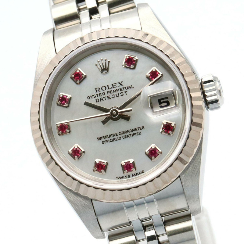 Rolex Datejust 10 件紅寶石 Y 系列腕錶，18K 白金（白金）不銹鋼，紅寶石，女士，銀色，79174NGR-2