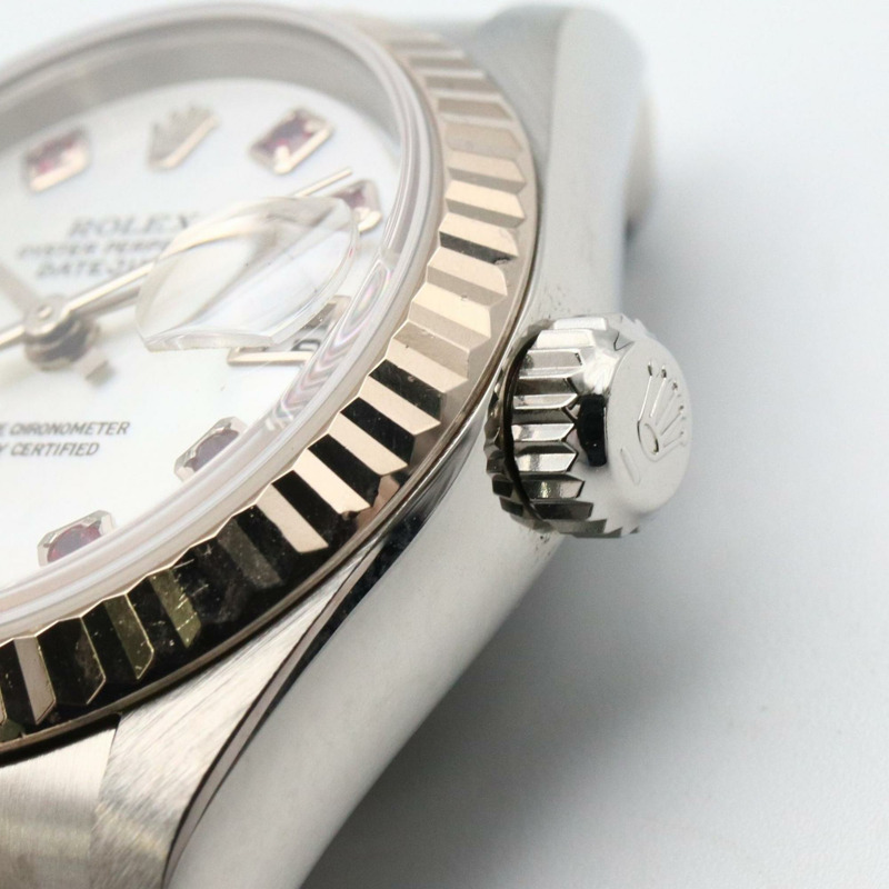 Rolex Datejust 10 件紅寶石 Y 系列腕錶，18K 白金（白金）不銹鋼，紅寶石，女士，銀色，79174NGR-5