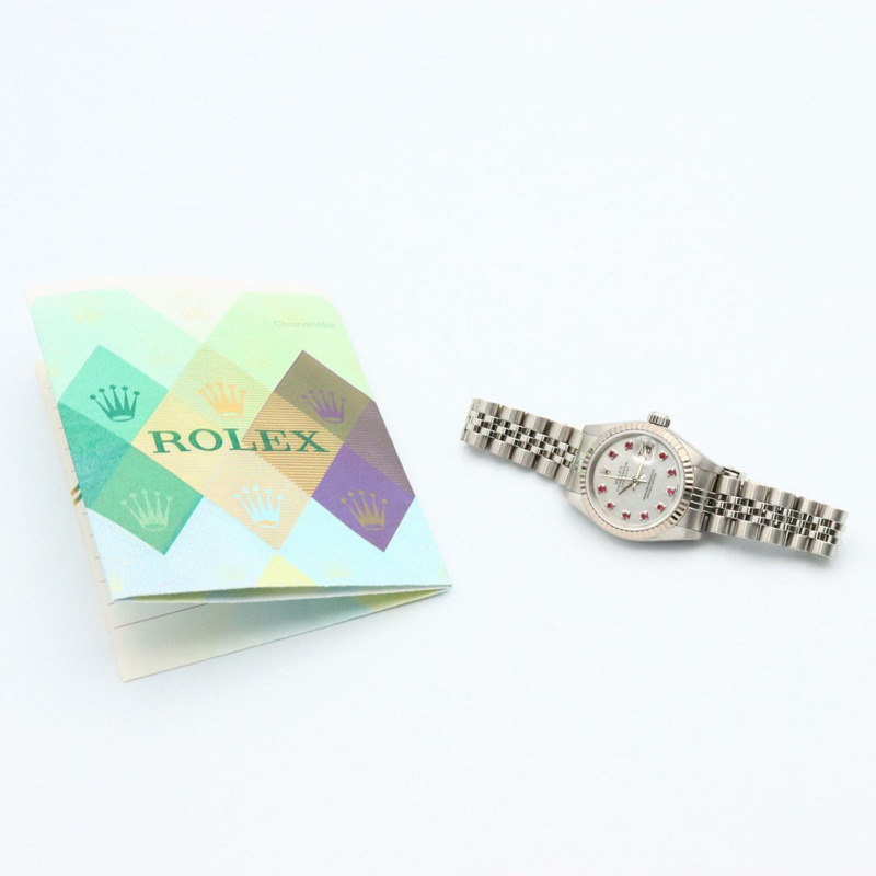 Rolex Datejust 10 件紅寶石 Y 系列腕錶，18K 白金（白金）不銹鋼，紅寶石，女士，銀色，79174NGR-9