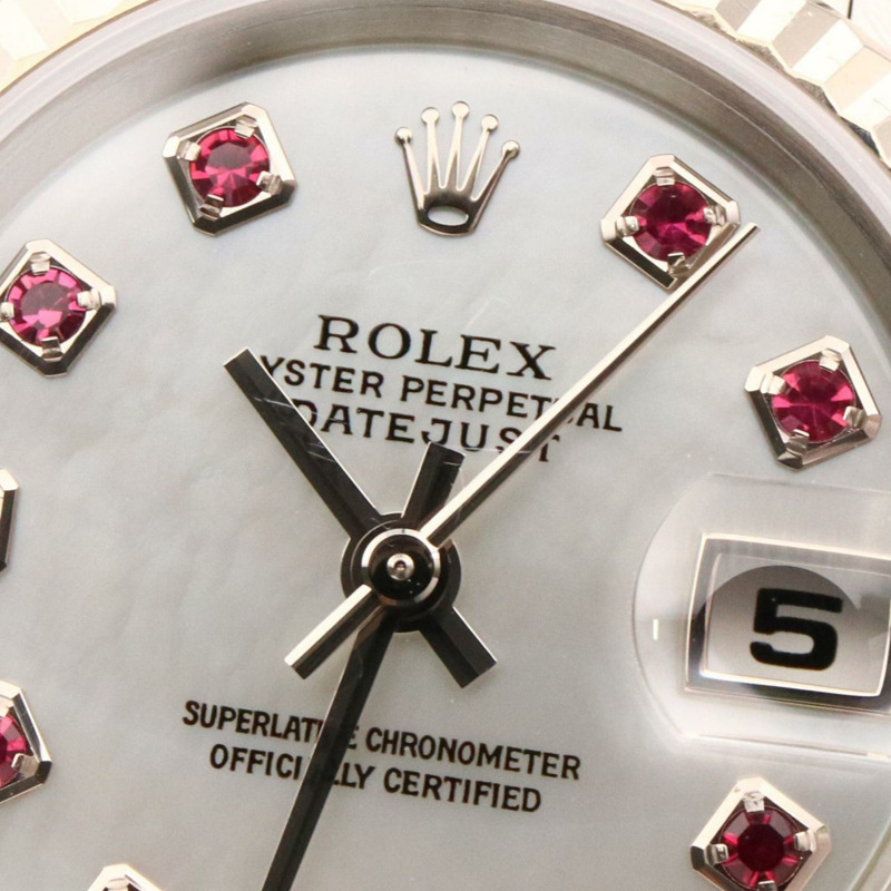 Rolex Datejust 10 件紅寶石 Y 系列腕錶，18K 白金（白金）不銹鋼，紅寶石，女士，銀色，79174NGR-10