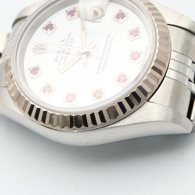 Rolex Datejust 10 件紅寶石 Y 系列腕錶，18K 白金（白金）不銹鋼，紅寶石，女士，銀色，79174NGR-11