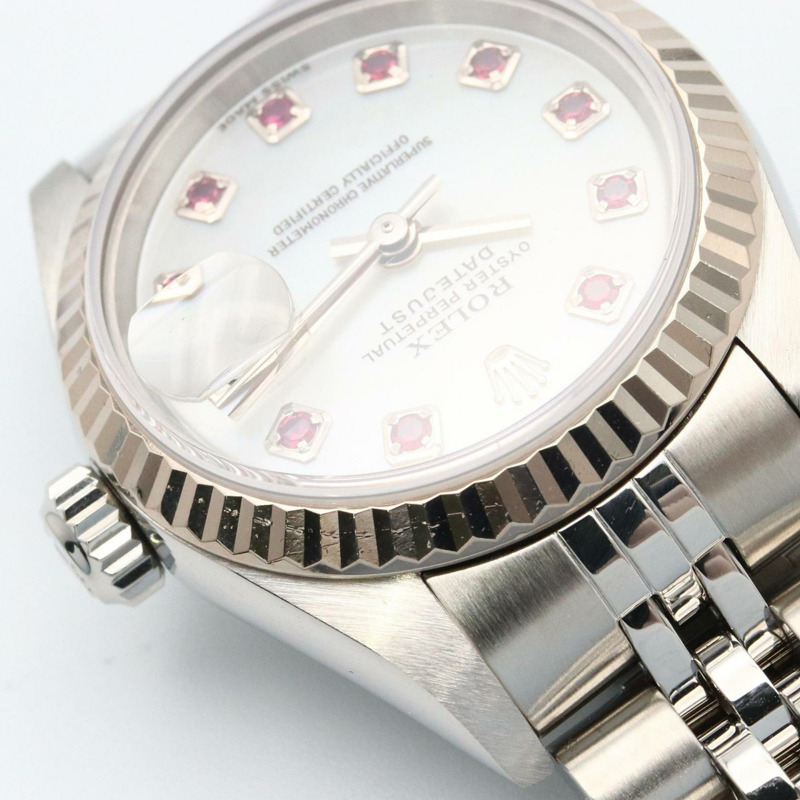 Rolex Datejust 10 件紅寶石 Y 系列腕錶，18K 白金（白金）不銹鋼，紅寶石，女士，銀色，79174NGR-12