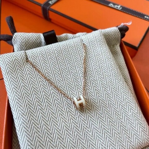 愛馬仕 Hermes mini pop H 墜飾/項鍊/鎖骨鍊 白色 玫瑰金