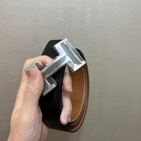 Hermes 黑拼金棕H銀釦雙面用皮帶H073967
