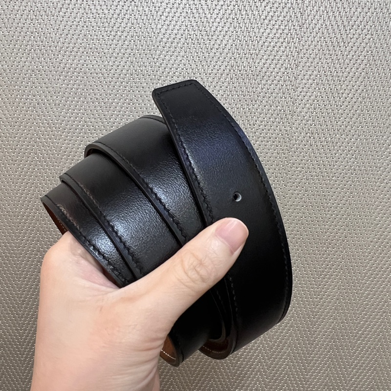 Hermes 黑拼金棕H銀釦雙面用皮帶H073967-1