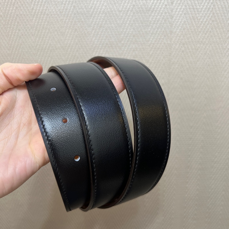 Hermes 黑拼金棕H銀釦雙面用皮帶H073967-3