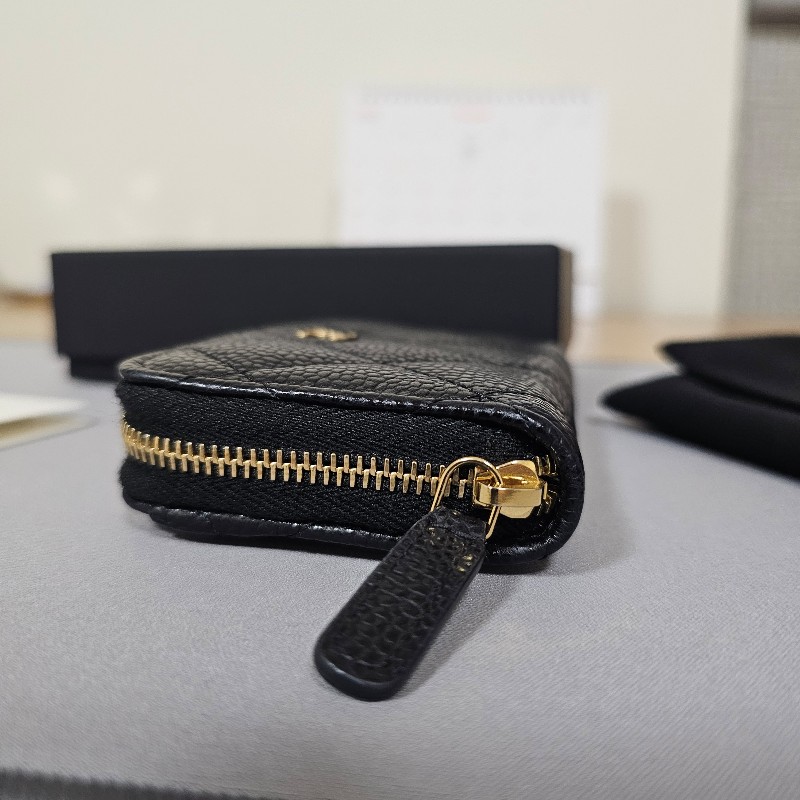 [狀況超優美品❣️] Chanel香奈兒荔枝皮金釦拉鏈零錢卡包-4