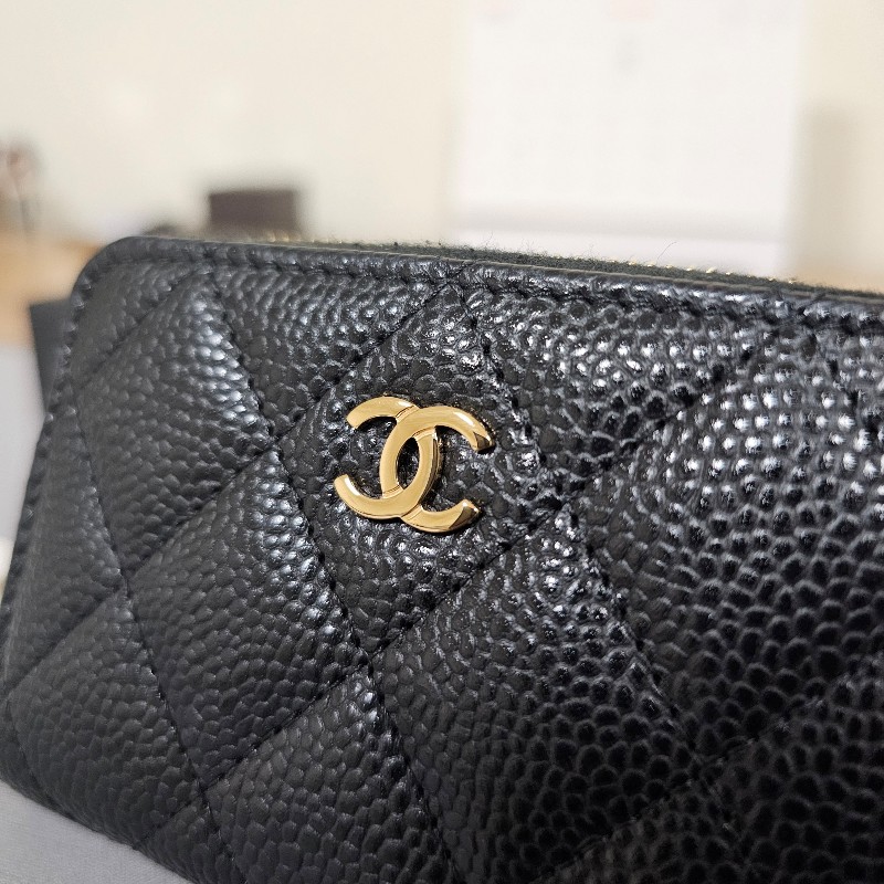 [狀況超優美品❣️] Chanel香奈兒荔枝皮金釦拉鏈零錢卡包-5