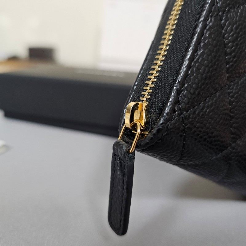 [狀況超優美品❣️] Chanel香奈兒荔枝皮金釦拉鏈零錢卡包-6