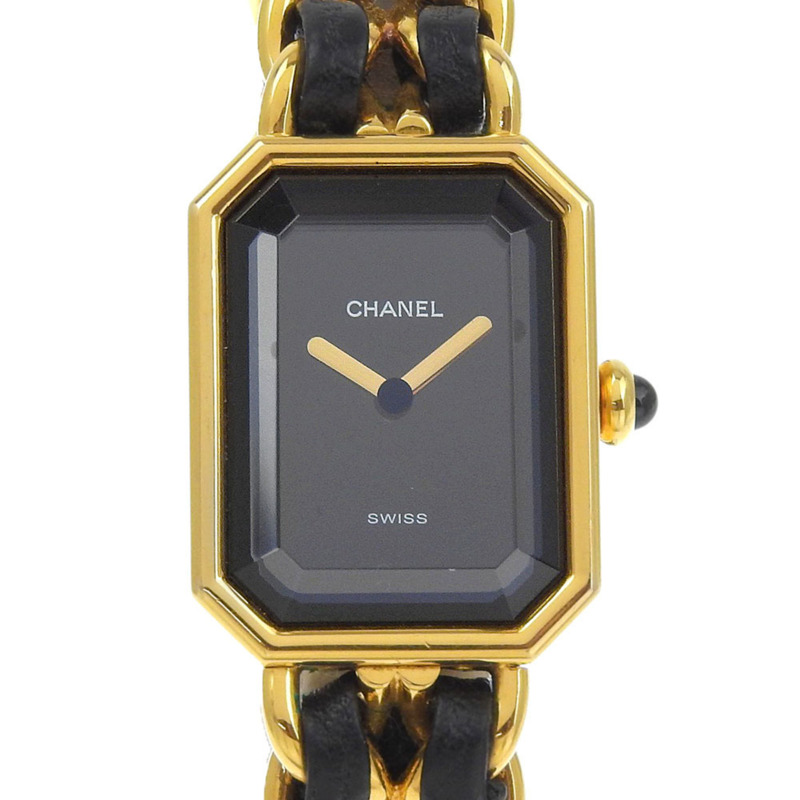 CHANEL Premiere L 女士手錶 H0001,鍍金皮革錶帶,石英機芯,模擬顯示,黑色錶盤-0