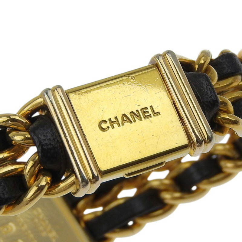 CHANEL Premiere L 女士手錶，鍍金皮革錶帶，石英機芯，模擬顯示，黑色錶盤-7