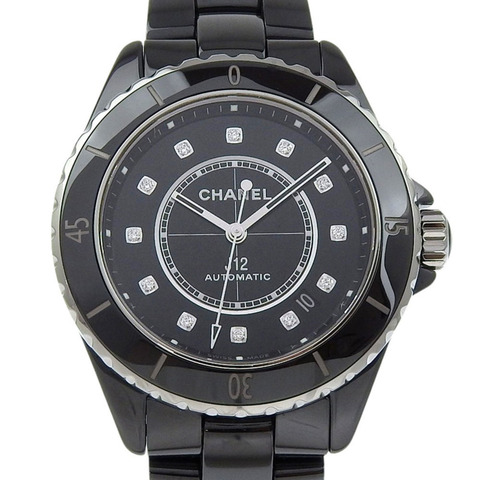CHANEL J12 手錶，12 顆鑽石，Cal. 12.1，H5702，陶瓷，自動，模擬顯示，黑色錶盤，男士