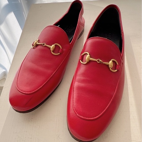 Gucci 紅色金釦樂福鞋 37號