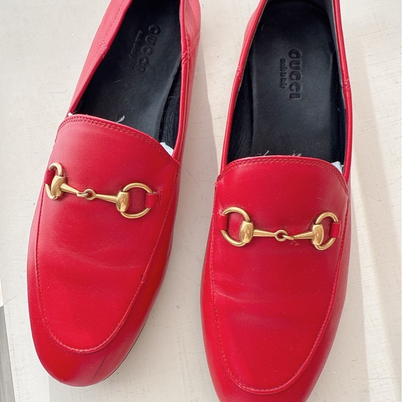 Gucci 紅色金釦樂福鞋 37號-3